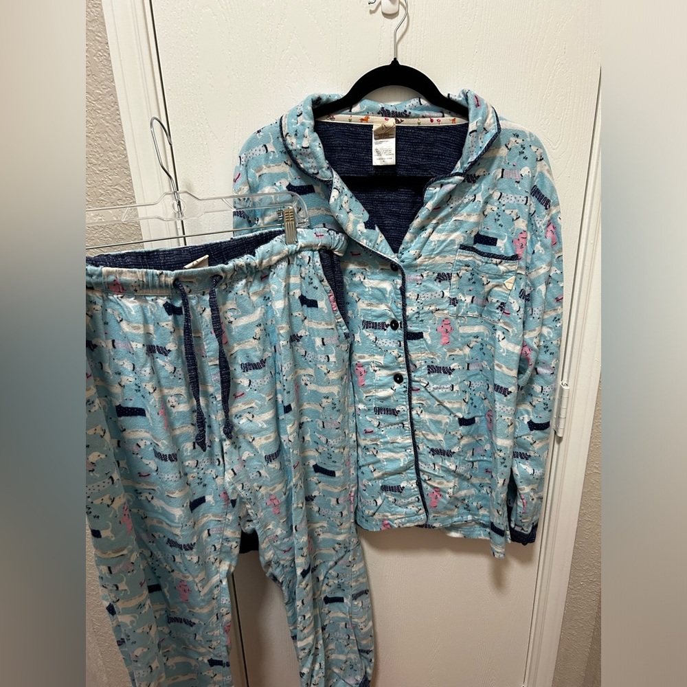 Munki Munki Two Piece Flannel Pajamas Dachshund Weiner Dog Winter Print Size XL